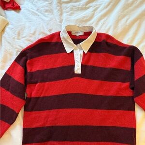 Madewell Red and Burgundy Striped Cashmere Wool Sweater